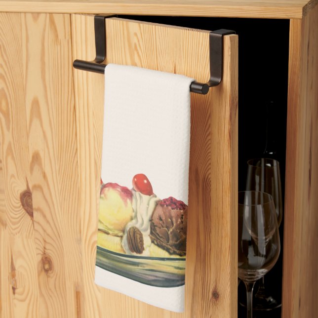 Vintage Food Desserts, Banana Split Cherries Kitchen Towel (Thirds Fold)