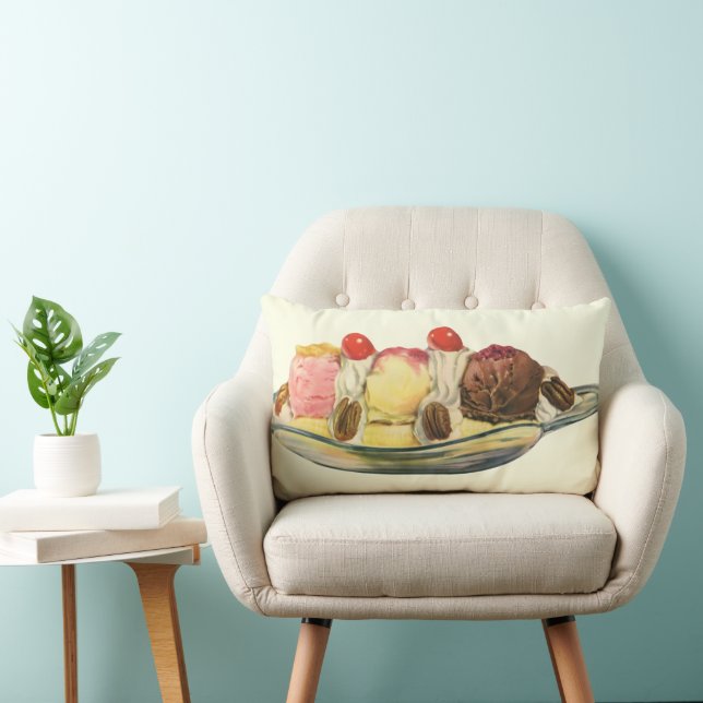 Vintage Food Desserts, Banana Split Cherries Lumbar Pillow (Chair)