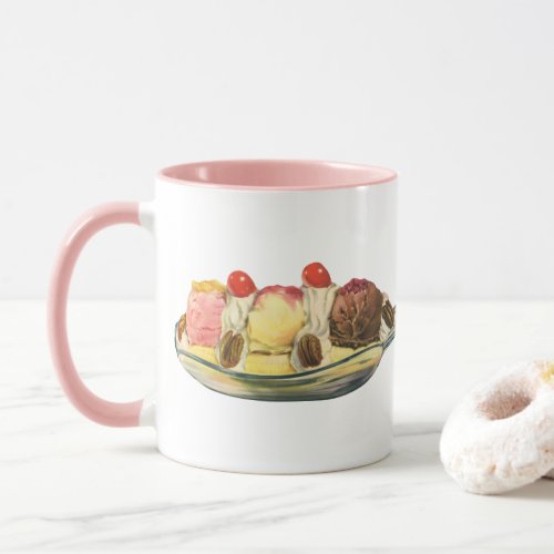 Vintage Food Desserts Banana Split Cherries Mug