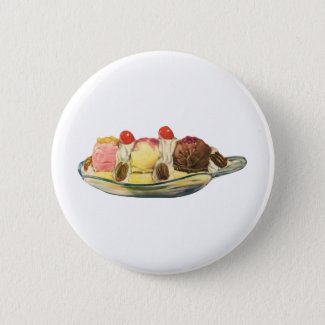 Vintage Food Desserts, Banana Split Cherries Pinback Button