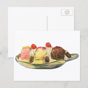 Vintage Food Desserts, Banana Split Cherries Postcard