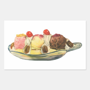 Vintage Food Desserts, Banana Split Cherries Rectangular Sticker