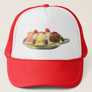 Vintage Food Desserts, Banana Split Cherries Trucker Hat