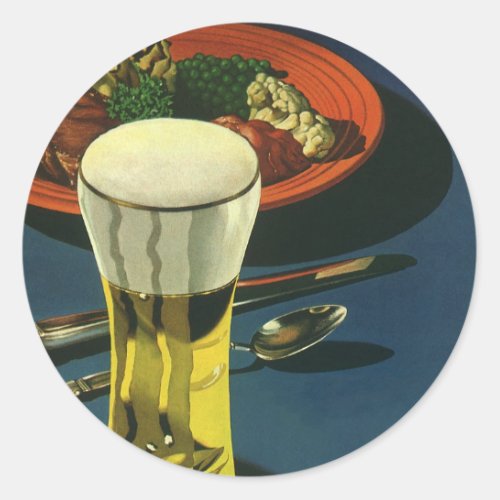 Vintage Food Drinks Glass of Beer Dinner Classic Round Sticker