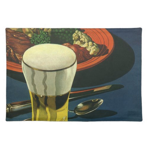 Vintage Food Drinks Glass of Beer Dinner Cloth Placemat