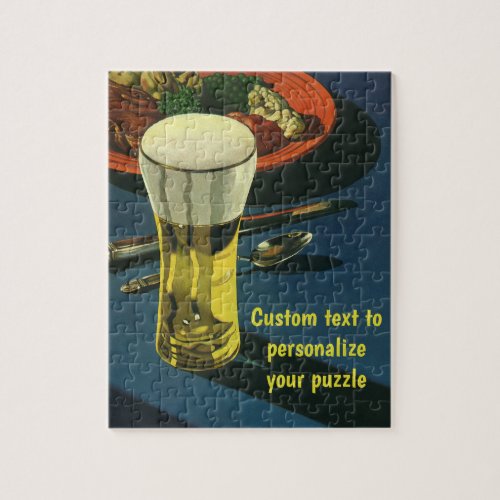 Vintage Food Drinks Glass of Beer Dinner Jigsaw Puzzle