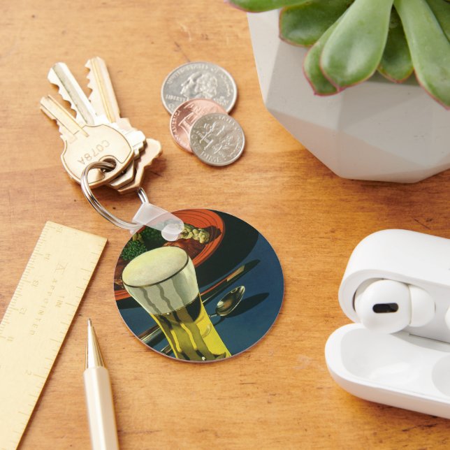 Vintage Food Drinks, Glass of Beer, Dinner Keychain (Desk)