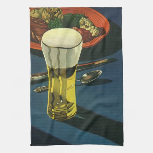 Vintage Food Drinks Glass of Beer Dinner Kitchen Towel