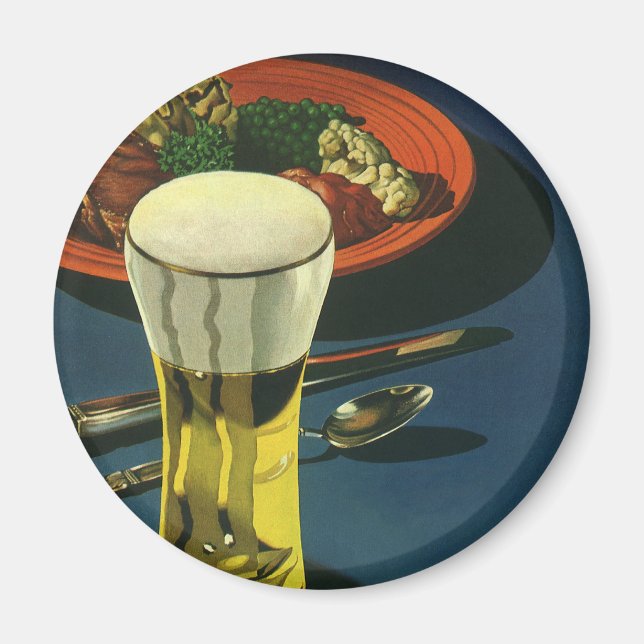 Vintage Food Drinks, Glass of Beer, Dinner Magnet (Front)