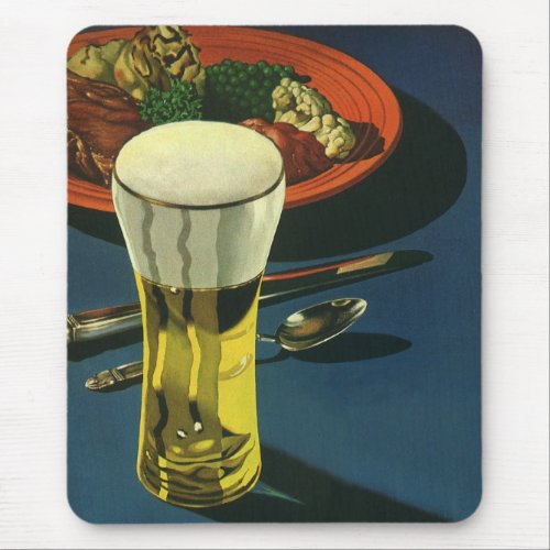 Vintage Food Drinks Glass of Beer Dinner Mouse Pad