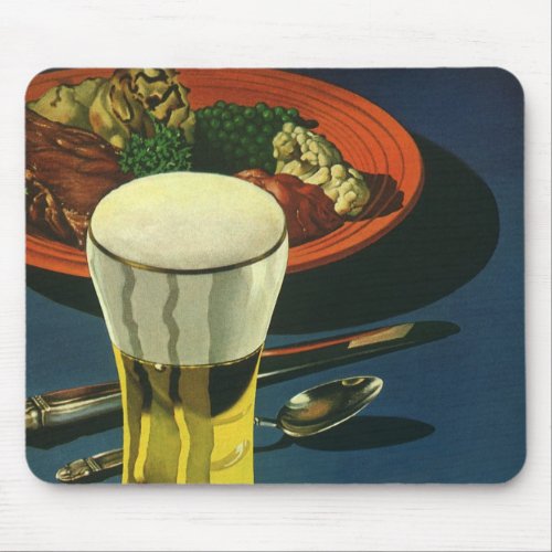 Vintage Food Drinks Glass of Beer Dinner Mouse Pad