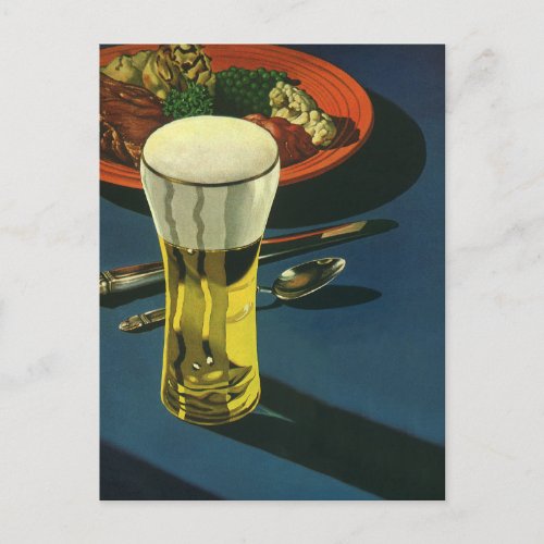 Vintage Food Drinks Glass of Beer Dinner Postcard