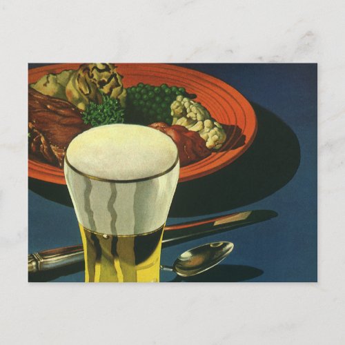 Vintage Food Drinks Glass of Beer Dinner Postcard