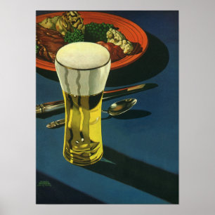 Vintage Food Drinks, Glass of Beer, Dinner Poster