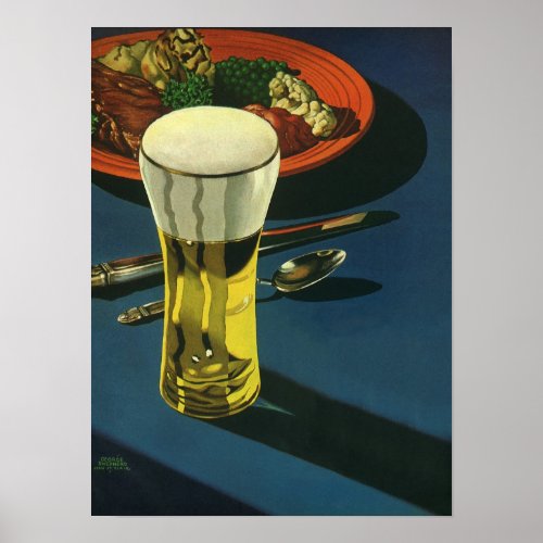 Vintage Food Drinks Glass of Beer Dinner Poster