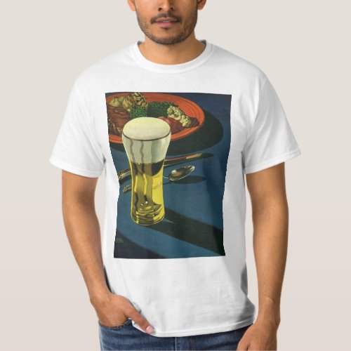 Vintage Food Drinks Glass of Beer Dinner T_Shirt