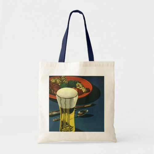 Vintage Food Drinks Glass of Beer Dinner Tote Bag