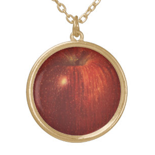 Vintage Food Fruit, Organic Red Delicious Apple Gold Plated Necklace