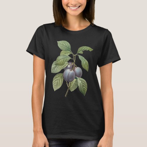 Vintage Food Fruit Purple Garden Plums by Redoute T_Shirt