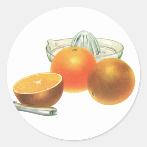 Vintage Food Fruit Ripe Oranges Juicer Breakfast Classic Round Sticker