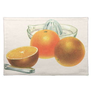 Vintage Food Fruit, Ripe Oranges Juicer Breakfast Cloth Placemat