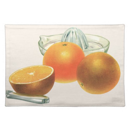 Vintage Food Fruit Ripe Oranges Juicer Breakfast Cloth Placemat