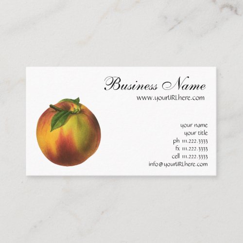 Vintage Food Fruit Ripe Organic Peach with Leaf Business Card