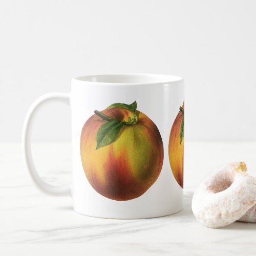 Vintage Food Fruit Ripe Organic Peach with Leaf Coffee Mug