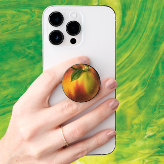 Vintage Food Fruit, Ripe Organic Peach with Leaf PopSocket