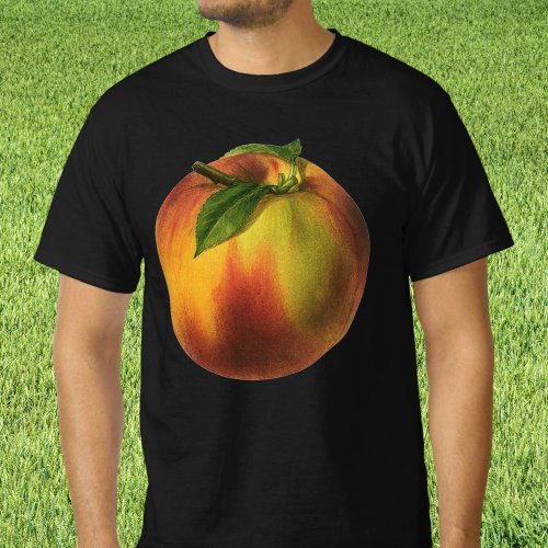 Vintage Food Fruit Ripe Organic Peach with Leaf T_Shirt