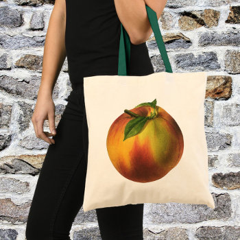 Vintage Food Fruit  Ripe Organic Peach With Leaf Tote Bag by YesterdayCafe at Zazzle