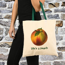 Vintage Food Fruit, Ripe Organic Peach with Leaf Tote Bag