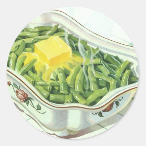 Vintage Food Green Bean Casserole with Butter Classic Round Sticker