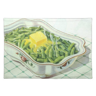 Vintage Food, Green Bean Casserole with Butter Cloth Placemat