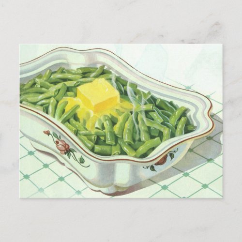 Vintage Food Green Bean Casserole with Butter Postcard