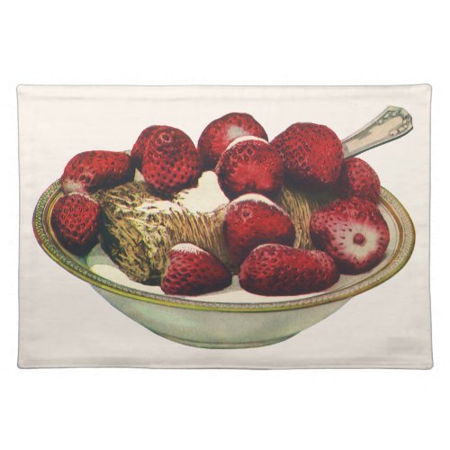 Vintage Food Healthy Breakfast Cereal Strawberries Cloth Placemat