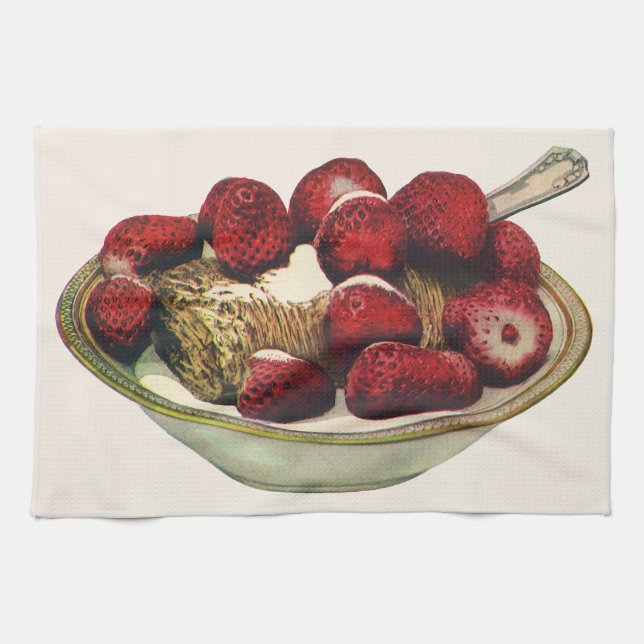 Vintage Food Healthy Breakfast Cereal Strawberries Kitchen Towel (Horizontal)