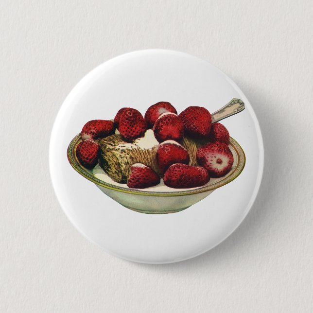Vintage Food Healthy Breakfast Cereal Strawberries Pinback Button (Front)