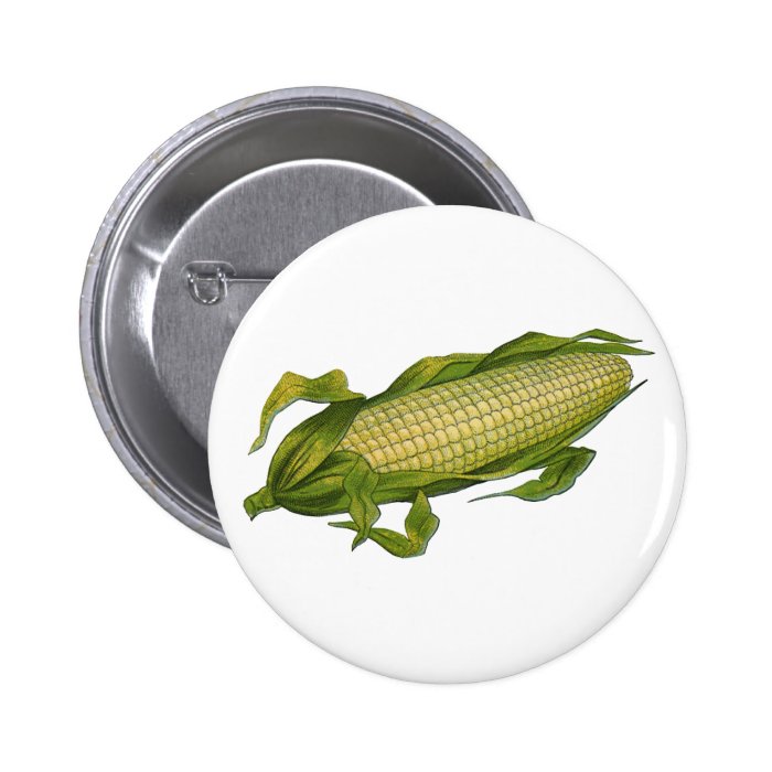 Vintage Food, Healthy Vegetables, Corn on the Cob Pinback Buttons