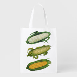 Vintage Food Healthy Vegetables, Fresh Corn on Cob Reusable Grocery Bag