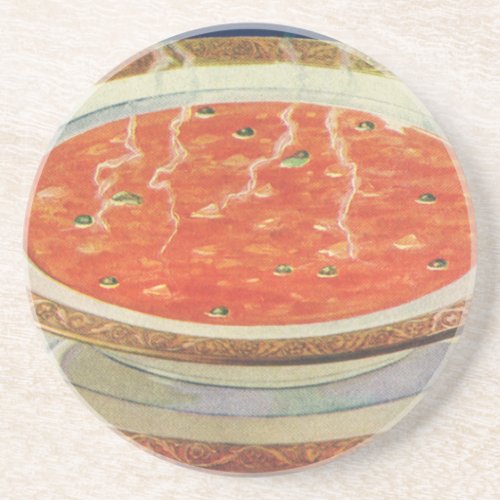 Vintage Food Hot Bowl of Tomato Soup with Peas Coaster