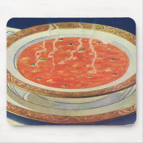 Vintage Food Hot Bowl of Tomato Soup with Peas Mouse Pad
