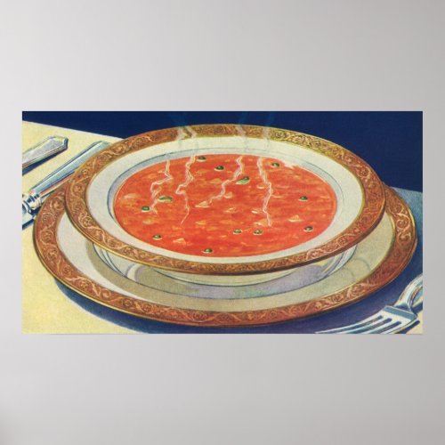Vintage Food Hot Bowl of Tomato Soup with Peas Poster