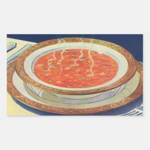 Vintage Food Hot Bowl of Tomato Soup with Peas Rectangular Sticker