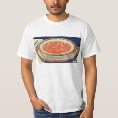 Vintage Food Hot Bowl of Tomato Soup with Peas T_Shirt