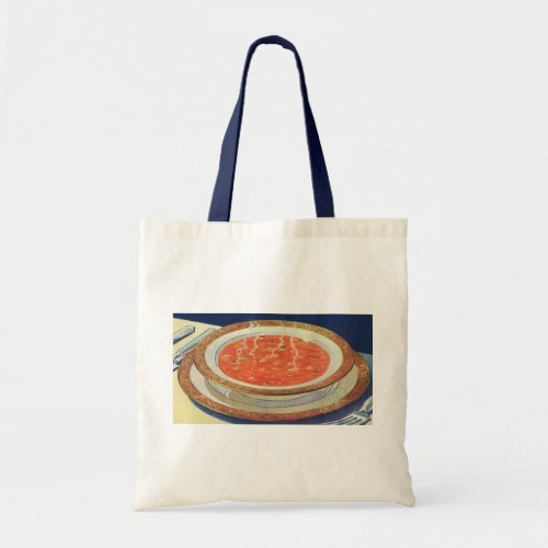 Vintage Food Hot Bowl of Tomato Soup with Peas Tote Bag