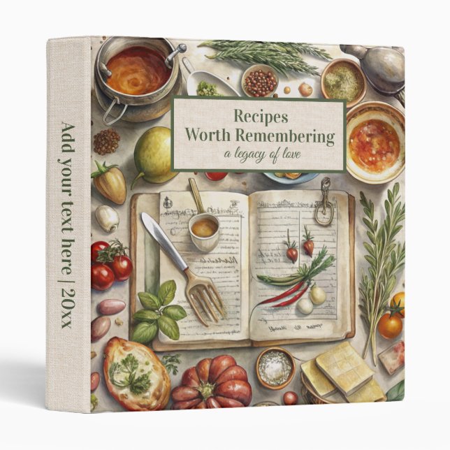Vintage Food Kitchen Heirloom Recipe Cookbook 3 Ring Binder (Front/Spine)