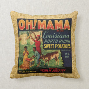 Vintage Food label Oh Mama and Banjo brand Throw Pillow