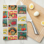 Vintage Food Labels Colorful Pattern Kitchen Towel<br><div class="desc">Vintage food labels in repeat pattern on colorful kitchen towel.</div>