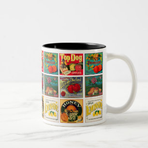 Vintage Food Labels Colorful Pattern Two-Tone Coffee Mug